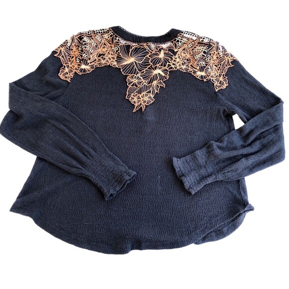 Free people black gauze thermal long sleeve top size S? - Picture 5 of 9